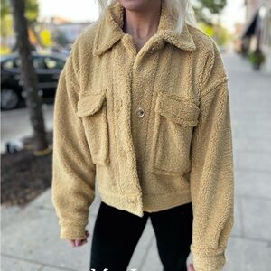 Yellow Sherpa Coat from my boutique! Super comfy, med-heavy weight